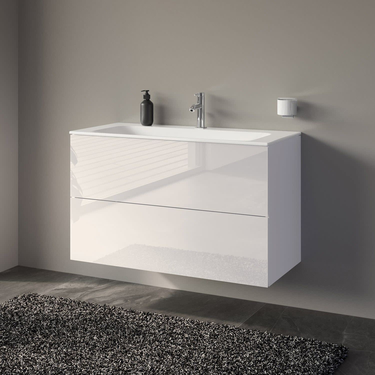 Keuco Apollo Keramik-Waschtisch mit Waschtischunterschrank 100 cm, 2 Auszüge
