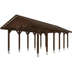 Skan Holz Wallgau - Satteldach Einzelcarport Breite 430 cm Gr. 3 - 430 x 900 cm Dachlattung nussbaum Holzcarport