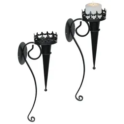 Lex 2er Set Wandkerzenhalter aus Metall Wanddeko Kerzenhalter Wandlicht schwarz