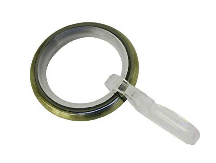 GARDINIA 33119 Gardinenringe mit Gleiteinlage und Faltenlegehaken, Metall für Ø 16 mm Messing-antik, 10er Pack, 10