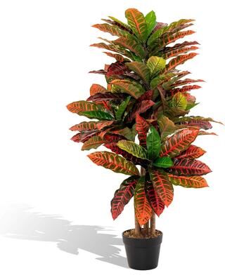 "Artificial Croton Plant 40"" Tall Fiddle Leaf fig Tree Croton Palm Tree - Green+Red+Yellow+Black"