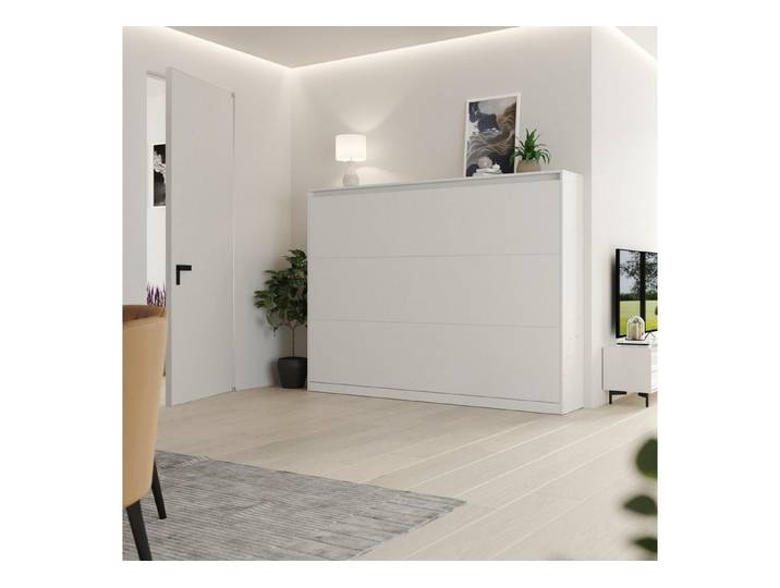 SMARTBett Schrankbett Wandklappbett 100/ 140/ 160x200 cm Weiß mit Gasdruckfedern, zwei Klickgurte
