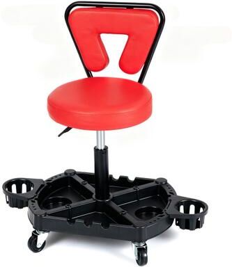 Costway Rolling Garage Mechanic Stool with Tool Tray Storage and Padded Seat 330 LBS-Black & Red