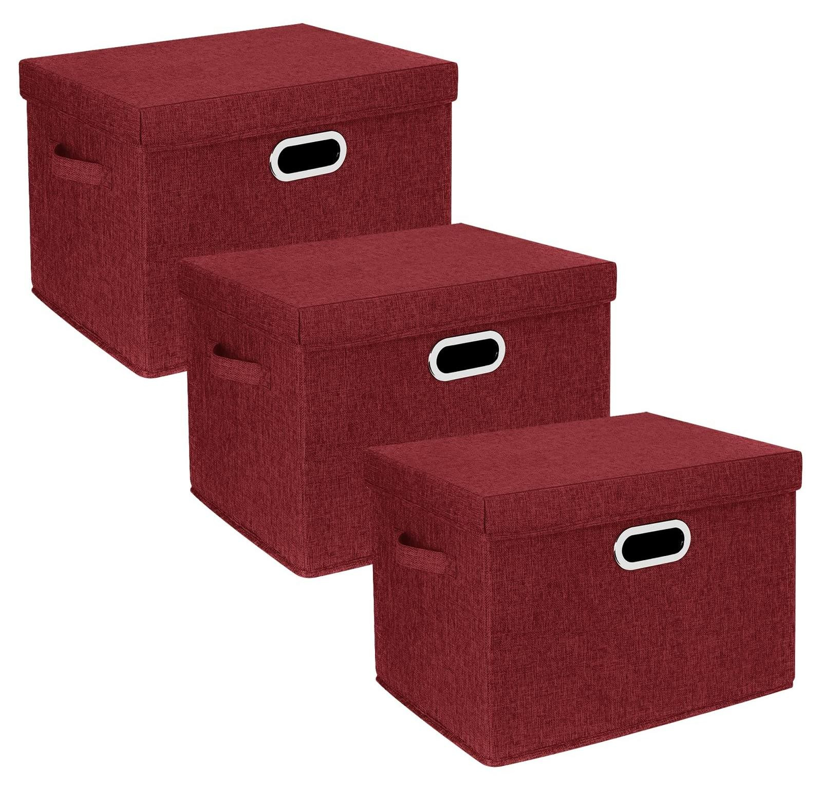 Merkloze opbergdoos met deksel en vouwfunctie, set van 3, textiel, solid