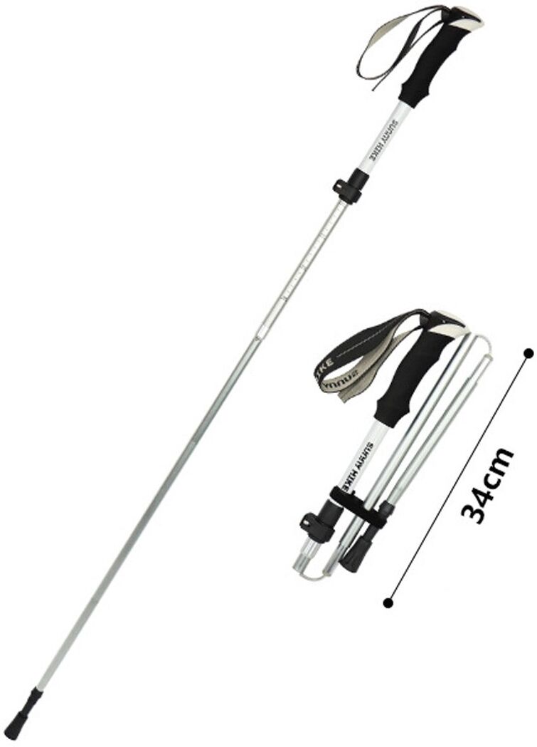 INF 2er-Set verstellbare Aluminium-Trekkingstöcke mit EVA-Griff, Wolframstahlspitzen, 5-teiliger Faltung, 115cm Weiß