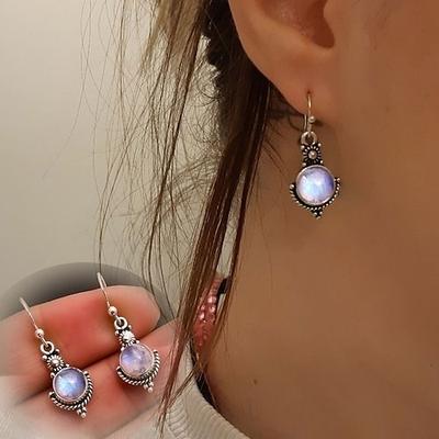 mondstein retro ohrringe mode thai silber bunt edelstein ohrhaken ohrschmuck