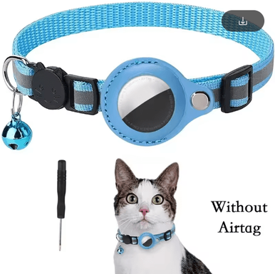 Inspire Picks Reflective AirTag Cat Collar Anti Lost GPS Tracker Holder With Bell blue No Airtag