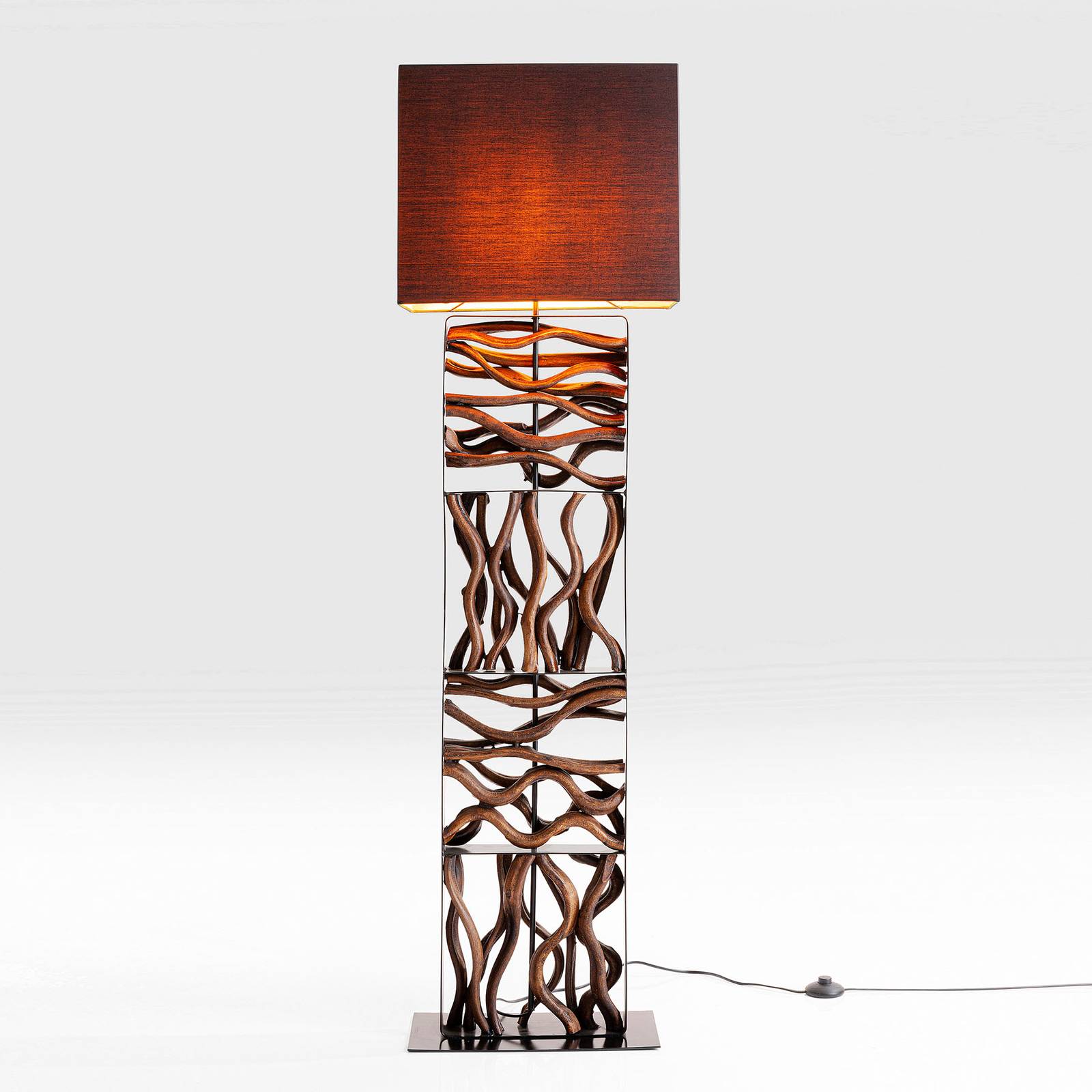 KARE Wooden Floor Lamp Nature Wave, Dark wood, Living / Dining Room, Textile / fabric / silk, Modern, Floor Lamp
