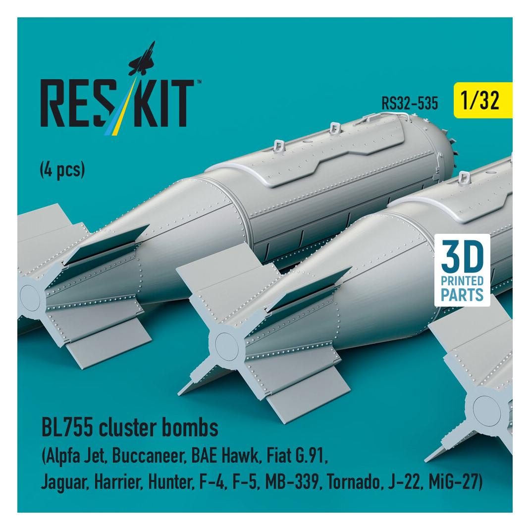 ResKit BL755 cluster bombs (4 pcs) (Alpfa Jet, Buccaneer, BAE Hawk, Fiat G.91, Jaguar, Harrier, Hunter, F-4 (RS32-0535)