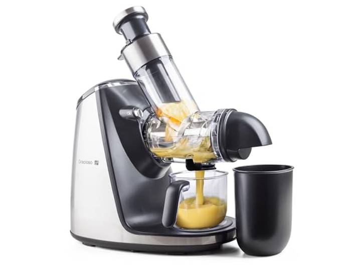 Entsafter G21 Gracioso horizontal, 200 W, Edelstahlschnecke, Einfüllöffnung 75 mm, BPA-frei, einfache Bedienung, leiser Betrieb, erhält max. Vitamine