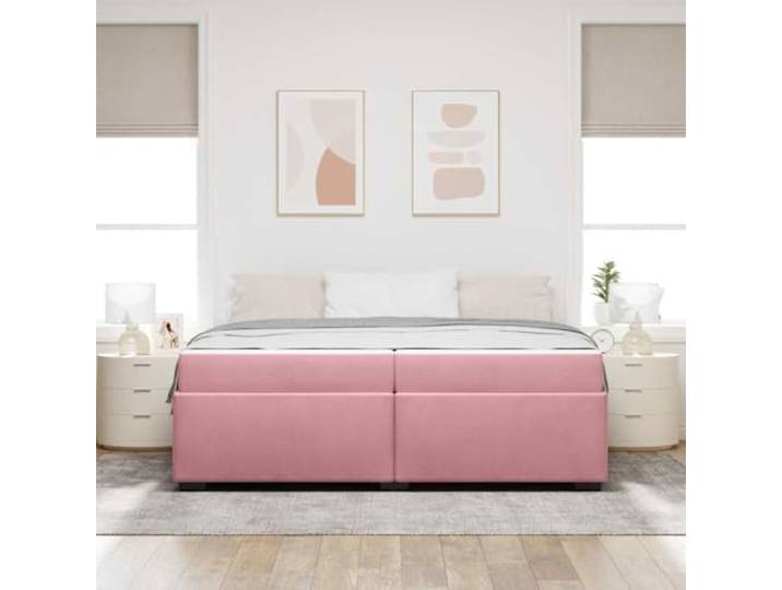 KTHLBRH Doppelbett Rosa 200 x 200 cm mit Matratze Weicher Samt, rechteckiges Design, weißer und schwarzer Kontrast, eleganter Stil
