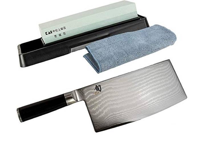 Kai Shun Classic Geschenkset Chinakochmesser DM-0712, ultrascharfes Kochmesser, 18 Klinge + KAI-Schleifstein AP-0305+ Premium- Poliertuch