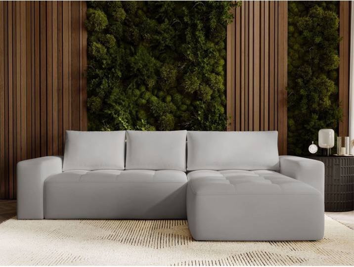 Ecksofa L-Form Rechts mit Schlaffunktion und Bettkasten Portland Hellgrau
