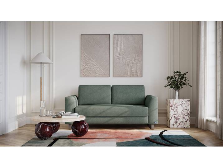 BRUNO Schlafsofa 140cm in Dunkel Waldgrün Klassik stabiles Massivholz & Boxspringkomfort