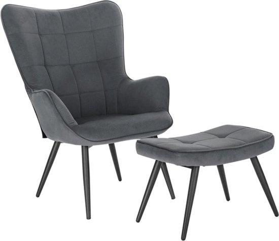 Sessel - Stuhl - Luxus-Sessel - Mit Fußhocker - Stoff - Lounge-Sessel - Dunkelgrau