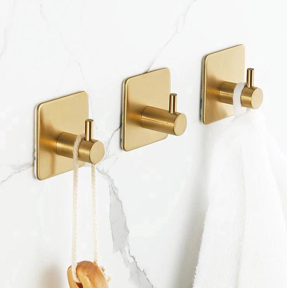 Heble® 3 Zelfklevende Handdoekhaakjes - Goud - voor Badkamer of Keuken