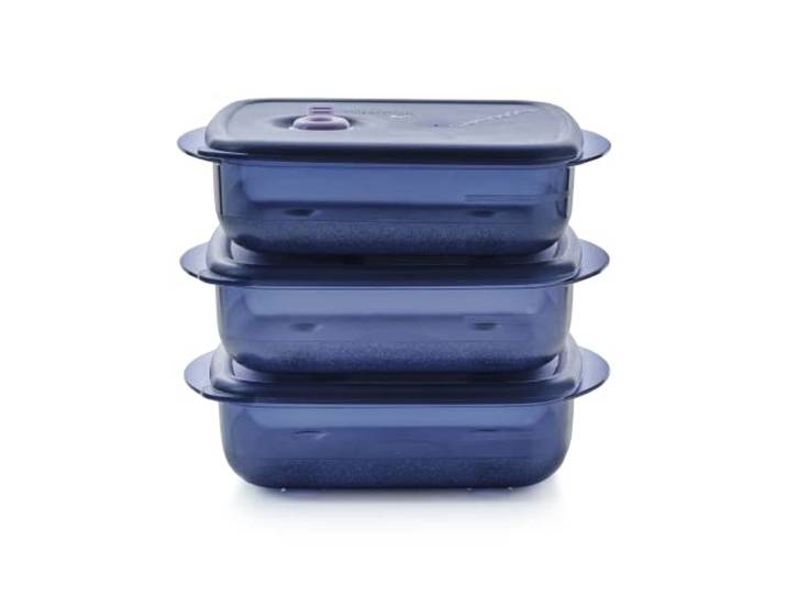 Tupperware Vent 'N Serve Behälter-Set – 3 mittelgroße flache Behälter zum Vorbereiten, Einfrieren und Aufwärmen von Mahlzeiten + Deckel – spülmaschinen-, mikrowellen- und gefriergeeignet – BPA-frei