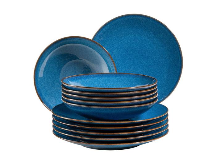 Mäser Tafelservice Ossia, Blau, Keramik, 12-teilig, 36x36.5x31.5 cm, Essen & Trinken, Geschirr, Geschirr-Sets, Tafelservice