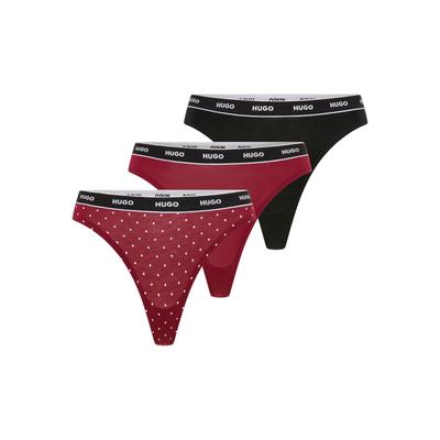 String HUGO UNDERWEAR "TRIPLET THONG DESIGN", Damen, Gr. S, 3 Stk., Jersey, bunt (open rot 645), Jersey, Obermaterial: 95% Baumwolle, 5% Elasthan, Unterhosen String, wiederholendes Logo am Bund