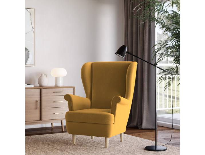 Eleganter Sessel LENTIO exklusiver und bequemer Sessel für ein stilvolles Wohnzimmer, Farbton gelb