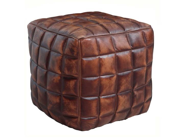 Pouf cube en cuir véritable, marron