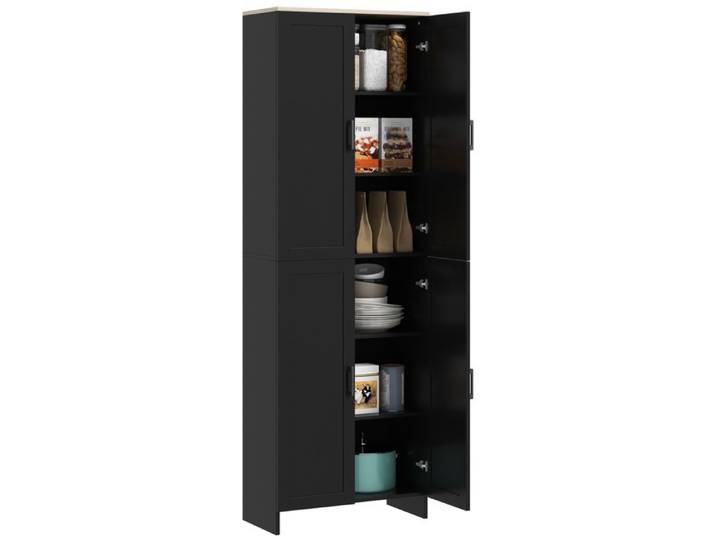 CollaHausse Buffet Cuisine Noir 4 Portes Étagères Réglables Rangement Multifonctionnel 60x30x171 cm