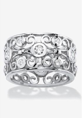 Women's 1 Tcw Round Cubic Zirconia .925 Sterling Silver Scroll Eternity Ring by PalmBeach Jewelry in Silver (Size 8)