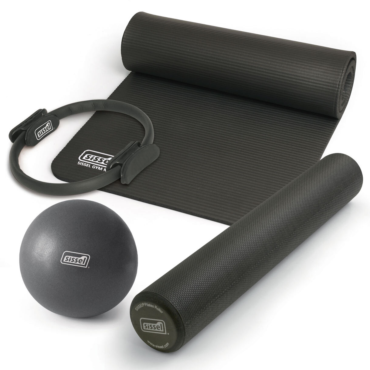 Sissel KIT PILATES CASA n.1 ANTRACITE: Circle, Soft Ball, Rullo e Materassino Antracite