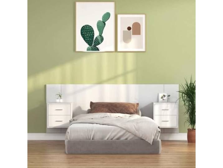 KTHLBRH Kopfteil mit Nachttischen aus Holz, mehrschichtig, Weiß, 2 Klassisches Design, Wandmontage, feuchtigkeitsbeständig, großer Stauraum, glatte Oberfläche, Montage