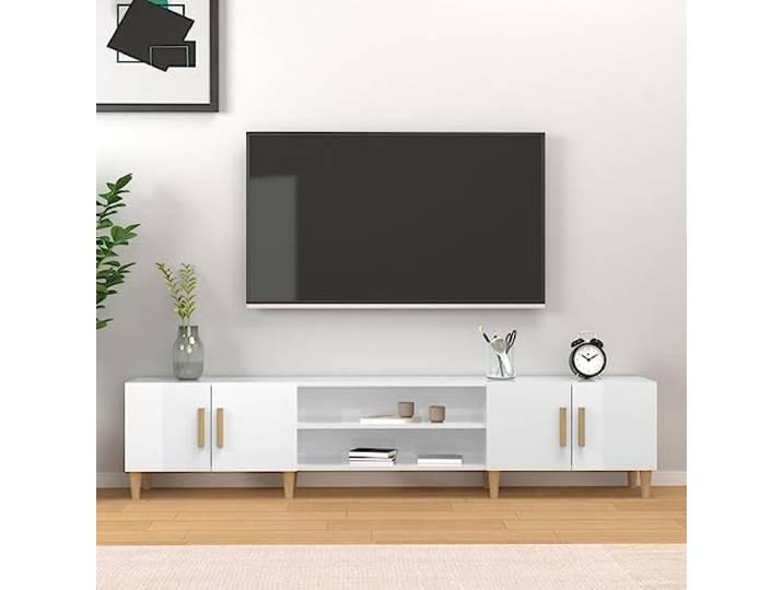 HEFZGDB TV-Schrank Hochglanz Weiß 180x31,5x40 cm Holzwerkstoff mit 4 Fächern und 4 Türen, Stauraum Möbel für Wohnzimmer, Moderner Sideboard Aufbewahrung