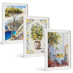 BILDER SET 3er Set - 40x60 cm Weißer Rahmen - Gemälde von Zitronenbäumen