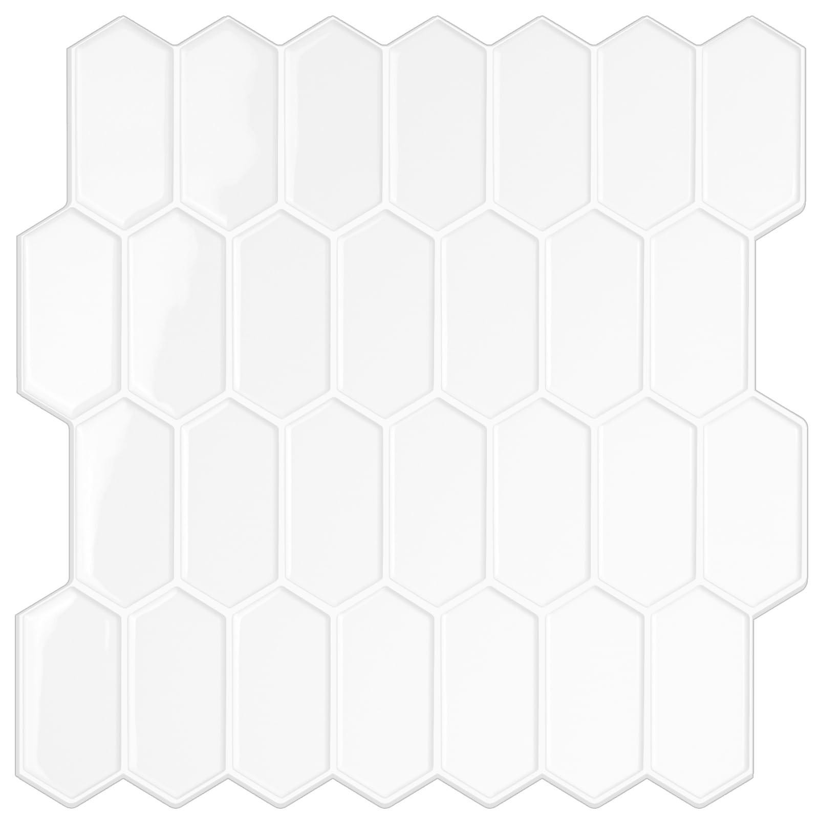 Merkloze Lang Hexagonale Peel and Stick Wandtegels voor de Keuken, Wit