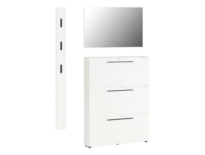 Garderobe, Weiss, Glas, Holzwerkstoff, 3-teilig, 130x200x19 cm, Garderobe, Garderobensets & -serien, Garderoben-Set