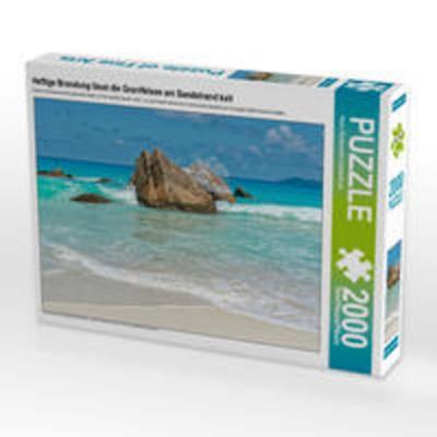 CALVENDO Puzzle Heftige Brandung lässt die Granifelsen am Sandstrand kalt | 2000 Teile Lege-Größe 90x67cm Foto-Puzzle für glückliche Stunden