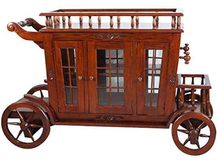 Biscottini Barwagen 125x45x82 cm - Rollwagen - Trolley - Bartisch - Servierwagen mit Rollen - Servierwagen Holz - Holz - Retro Deko