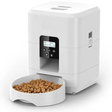 Inspired Living Smart Timed Automatic Pet Feeder With Portion Control For Cats & Dogs white Button Feeder