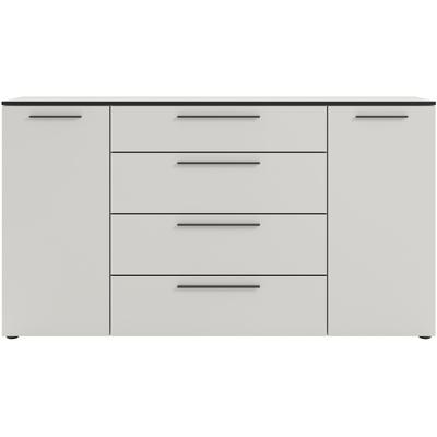 Kommode MANJANA MÖBEL "mit Schwarz matten Metallgriffen in verschiedenen Ausführungen", weiß (pastellweiß, metall schwarz matt), B:180cm H:99,8cm T:40cm, Holzwerkstoff, Metall, Sideboards, Kommode, mit Soft-Close-Funktion, mit variabel einsetzbaren...