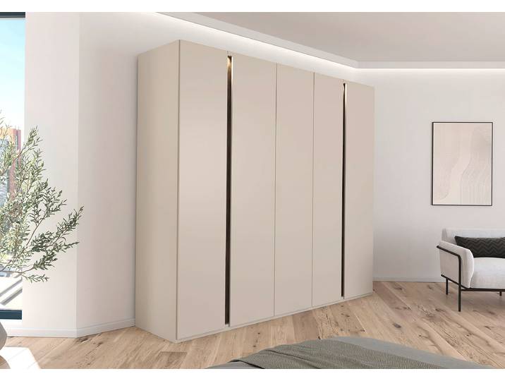 Drehtürenschrank Luana 251cm mit Beleuchtung Beige/Kaschmir/Eiche Havanna Dekor Premium