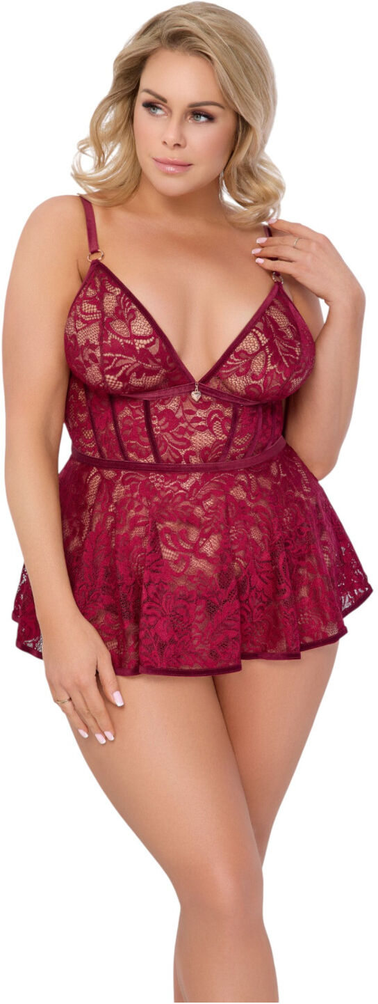 Cottelli Curves - Lace Mini Dress Set (Red)