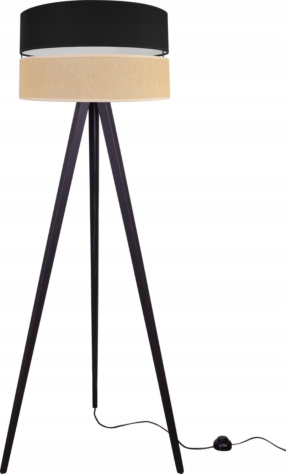 LightHome Driehoekige vloerlamp met houten voet en lampenkap, zwart, Hoogte: 45 cm