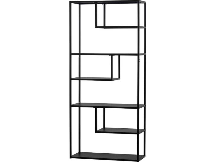 Bücherregal WOOOD Teun Metall pulverbeschichtet, H 188 x B 85 x T 35 cm , schwarz, B:85cm H:188cm T:35cm, Metall, Regale, Bücherregal, Tragkraft 30 kg pro Boden, Wandbefestigung, Pfleigleicht