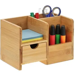 Relaxdays Schreibtisch Organizer aus Bambus Hellbraun