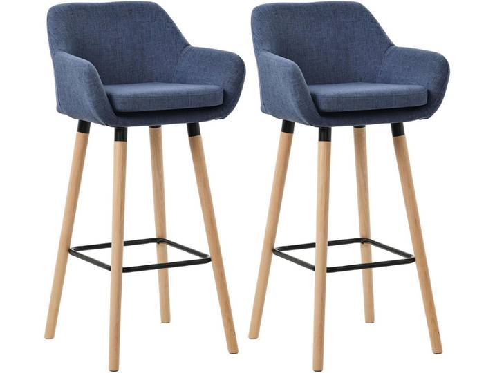 furnicato Barhocker 2er Set Grant Massivholz dunkelblau (1 St), Gepolsterte Küchenhocker mit Rückenlehne und Standfestigkeit
