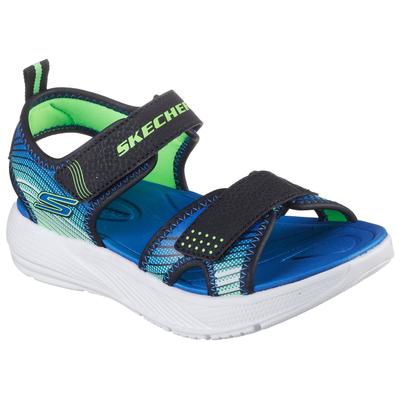 Sandale SKECHERS "MICROSPEC-SPLASH", Jungen, Gr. 31, atmungsaktiv, bunt (schwarz, limette), Lederimitat, kontrastfarbene Details, Schuhe Sandale, leichte Sandale mit Klettverschluss, Größenschablone zum Download