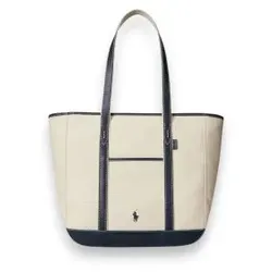 Polo Ralph Lauren für Damen. 428968158002 Mittelgroße Shopper-Tasche aus beigem Segeltuch (OSFA), Lässig, Baumwolle, Marine