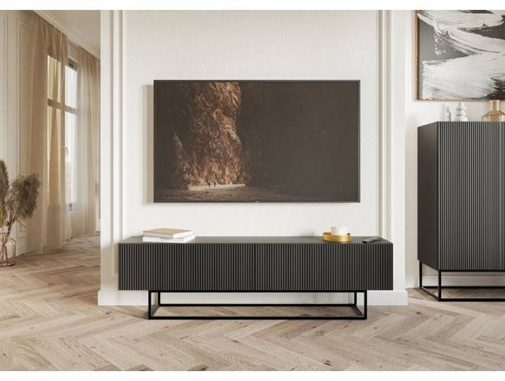 Meuble TV sur pieds noir - VELDIO - 175 cm - noir