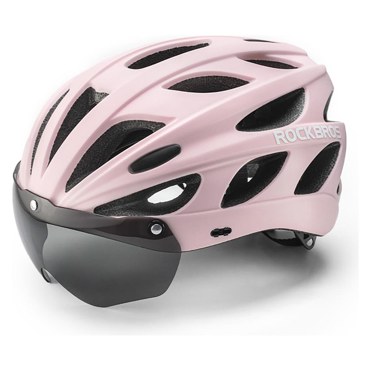 Rockbros Bike Helmet with Visor, Detachable UV Goggles, Detachable Visor, Unisex - Pink (58 - 62 cm) (8386824304084)