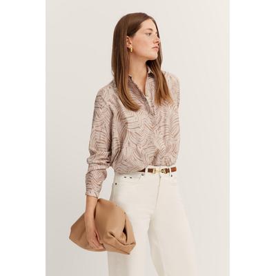 Hemdbluse BUGATTI, Damen, Gr. 34, beige (50, beige), 100% Baumwolle, geblümt, normal, ohne Ausschnitt, 1-Knopf-Manschette, Blusen Hemdbluse, aus Baumwolle