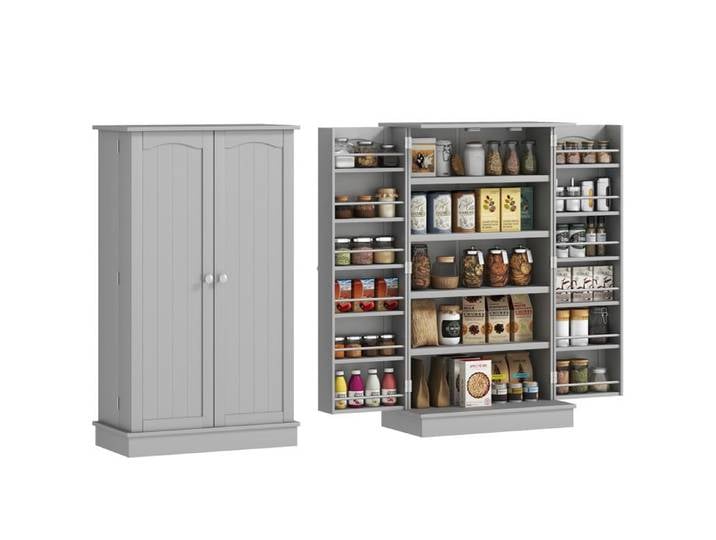 Armoire cuisine – 5 étagères & rack 12 épices – pour petite cuisine et salle à manger – 60x30 cm Gris
