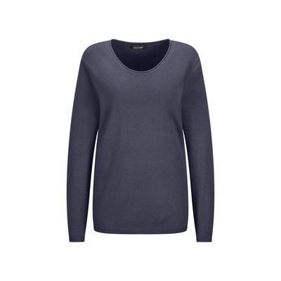 Rundhalspullover GOLDNER "Edler Feinstrickpullover, V-Ausschnitt", Damen, Gr. 44, blau (marine), Obermaterial: 60% Viskose CV. 40% Baumwolle CO., V-Ausschnitt, Pullover Rundhalspullover, Rund-V-Ausschnitt